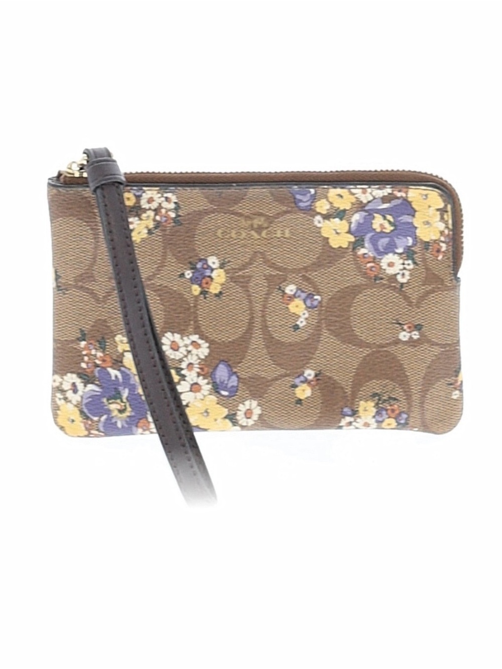 Coach signature logo floral print corner zip wristlet wallet